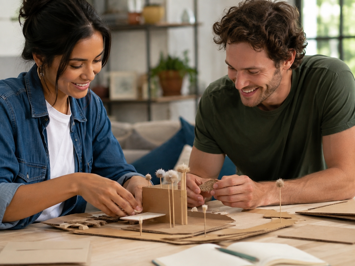 Adults assembling a simple creative prototype at a table