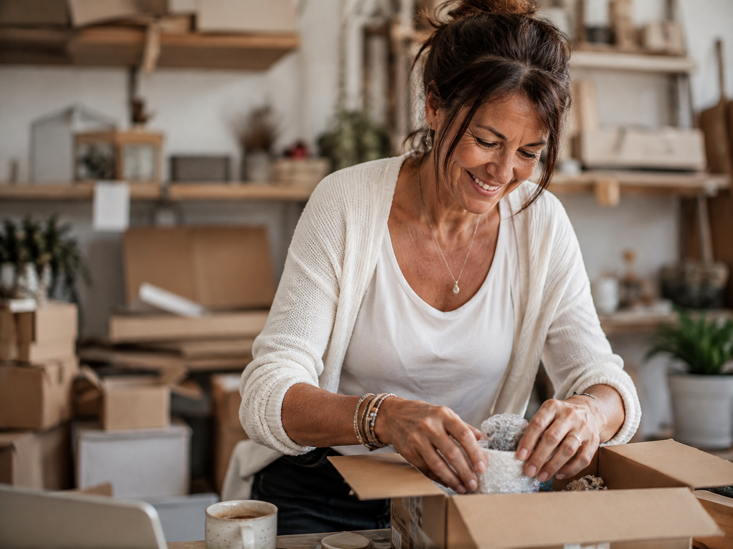 Adult packing products in a small home workshop