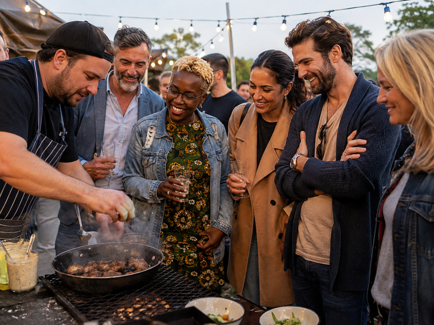 Adults enjoying a food festival demonstration