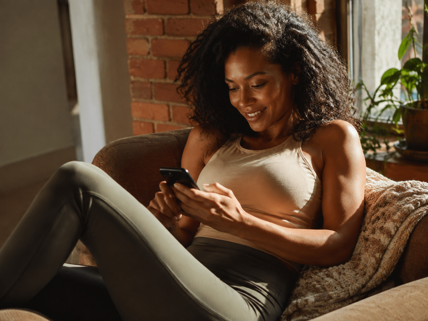 Adult messaging while seated after a walk