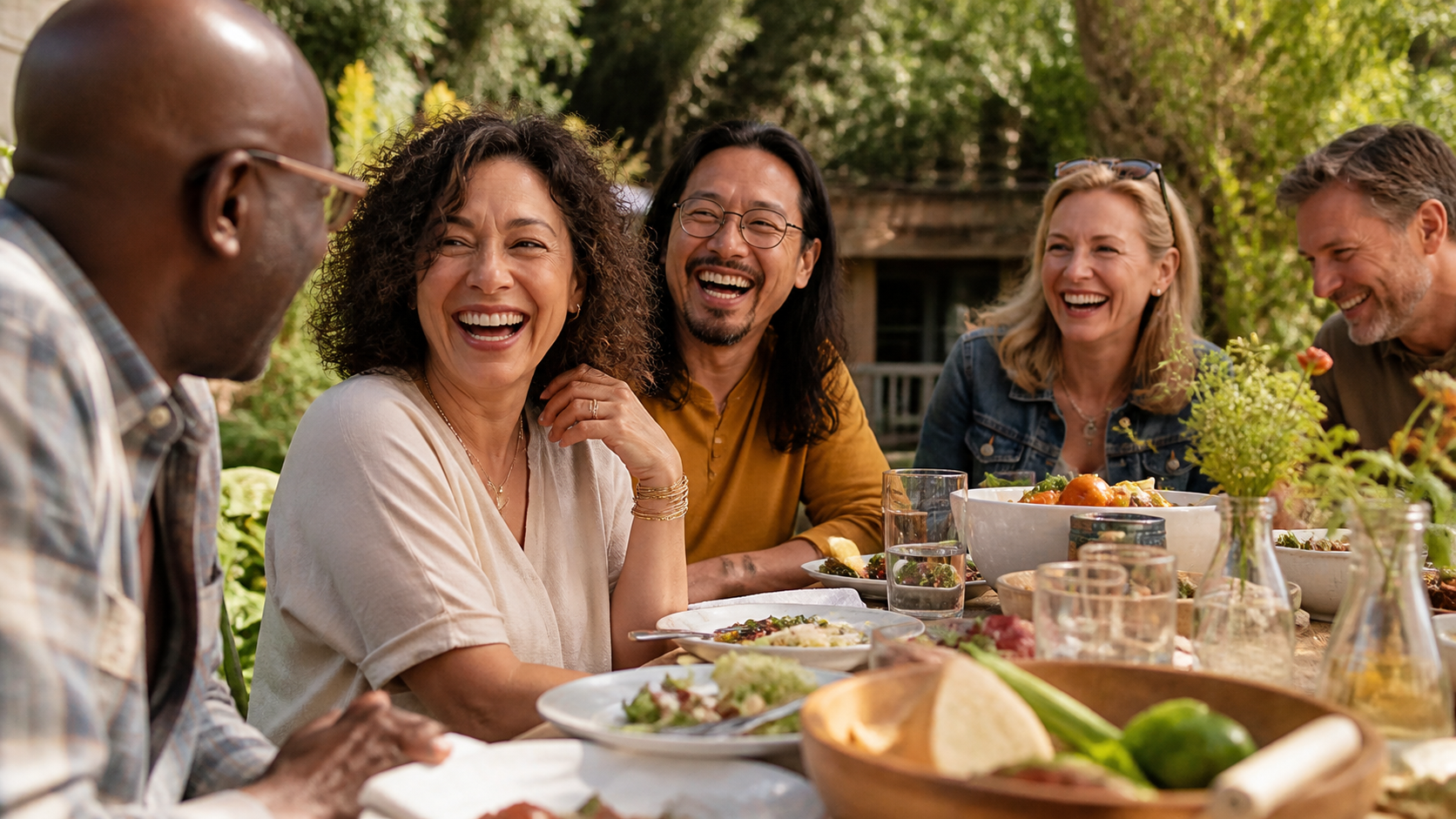 Adults enjoying an easy conversation in a welcoming everyday setting