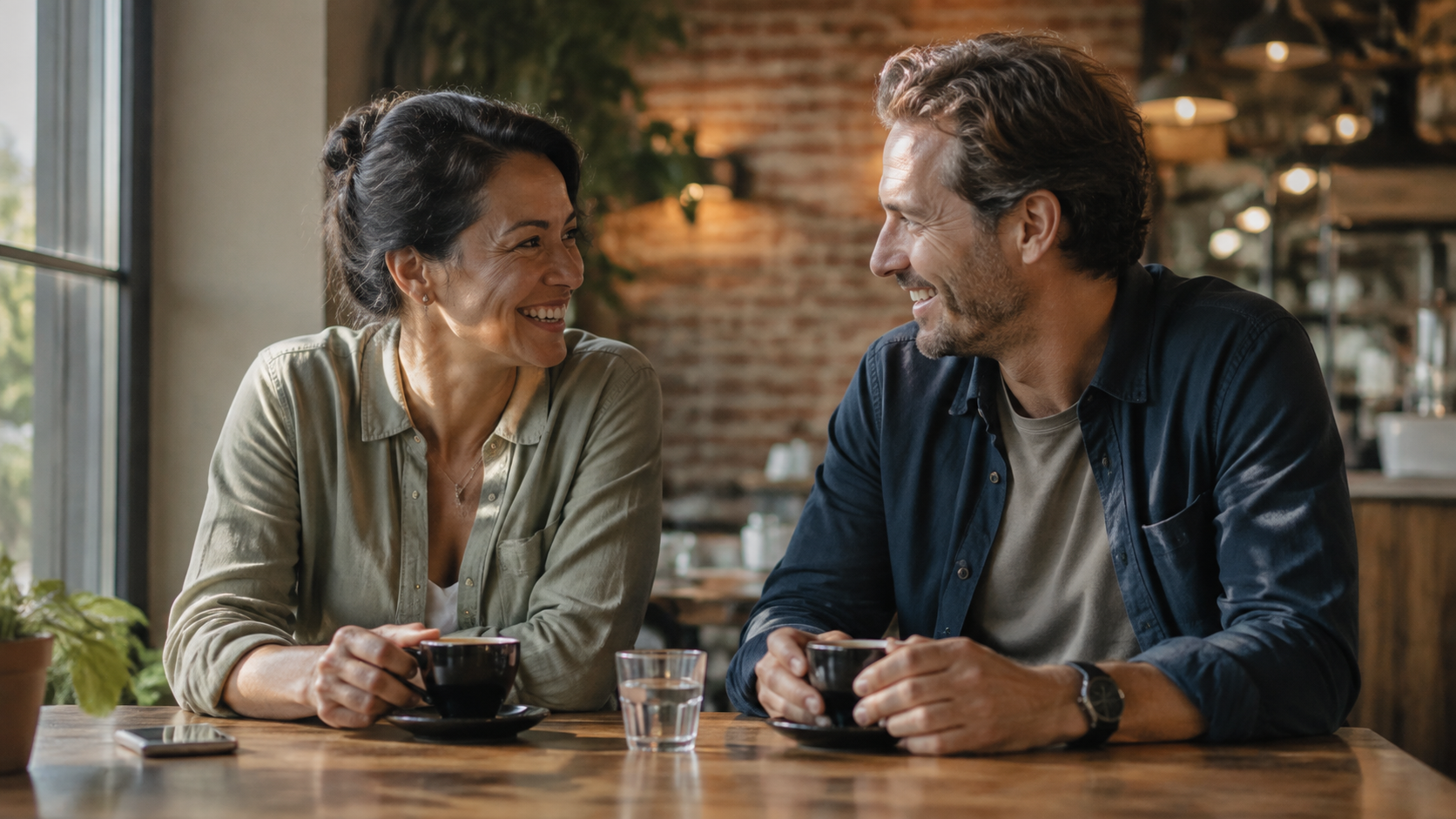 Adults enjoying an easy conversation in a welcoming everyday setting