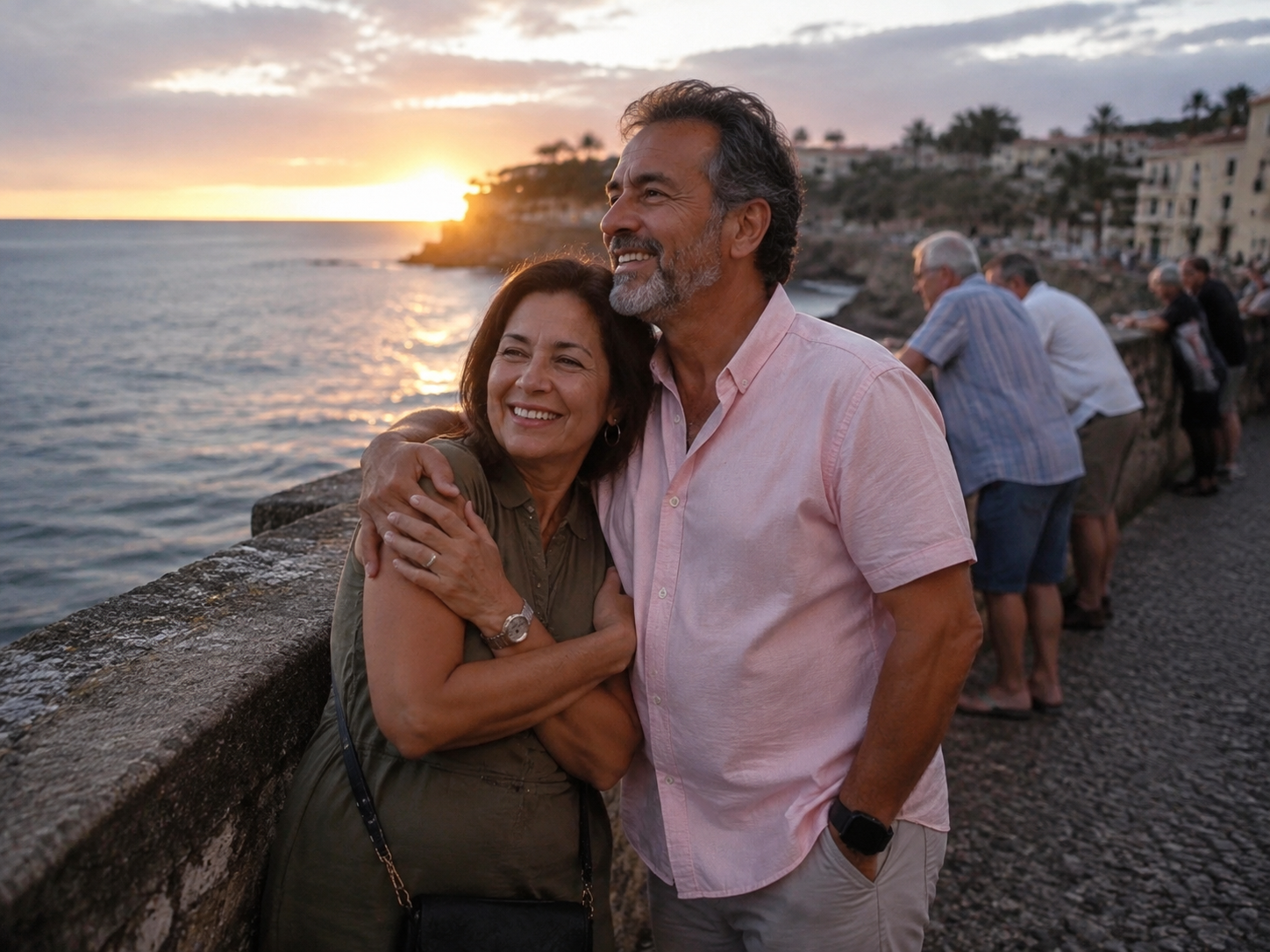 Adults enjoying a scenic public waterfront lookout