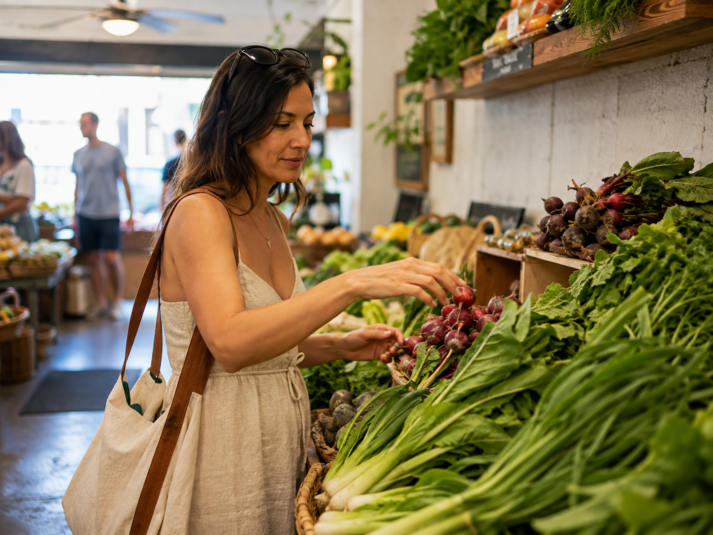 Adult visiting a small local produce market.