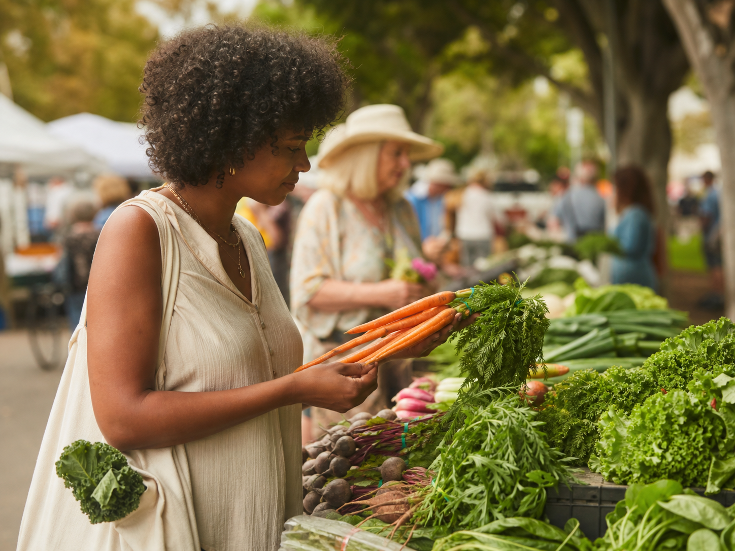 Adult browsing a community market stall