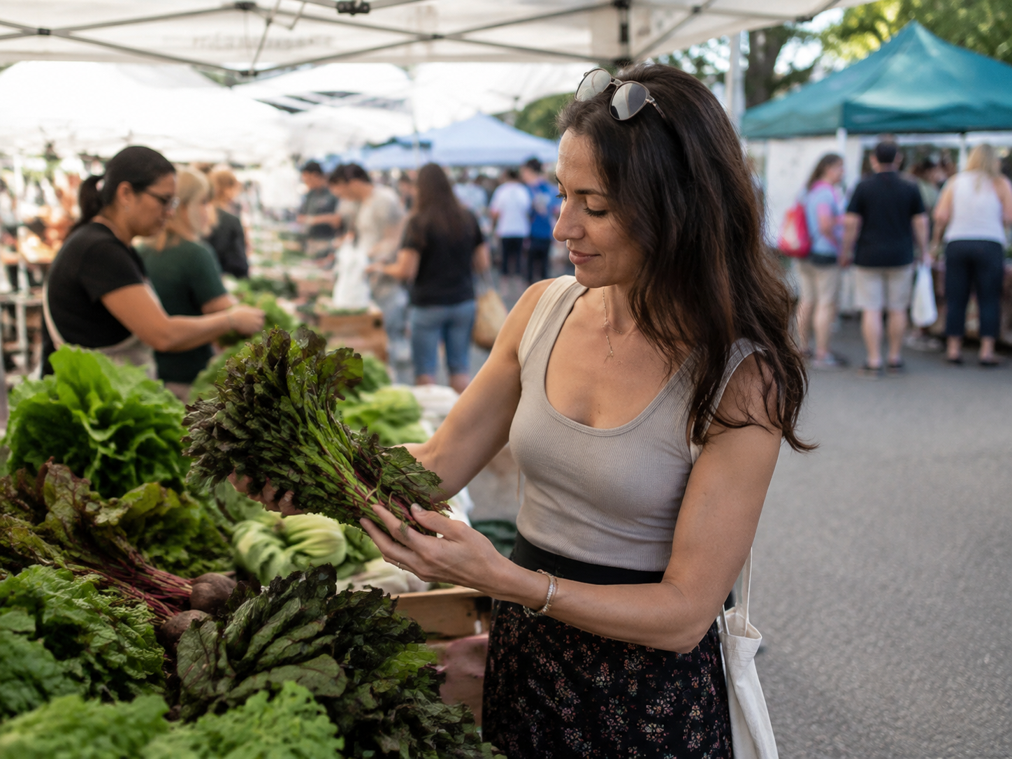 Adult browsing a neighborhood farmers market