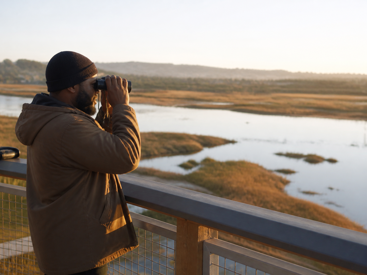 Adult watching birds from an accessible overlook